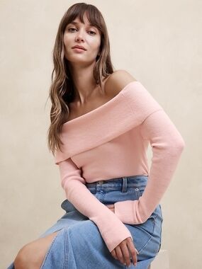 Banana Republic Factory Soft Pink Off-the-Shoulder Sweater
